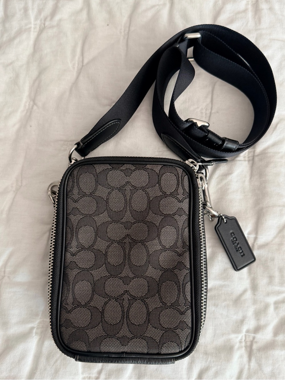 COACH Stanton Crossbody Bag Signature Jacquard & Leather Charcoal/Black CH097